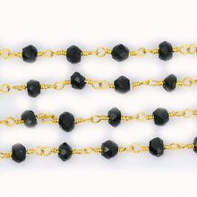 Load image into Gallery viewer, Black Spinel Faceted Bead Rosary Chain 3-3.5mm Gold Plated Bead Rosary 5FT
