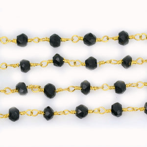 Black Spinel Faceted Bead Rosary Chain 3-3.5mm Gold Plated Bead Rosary 5FT