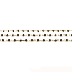 Smokey Topaz Faceted Bead Rosary Chain 3-3.5mm Gold Plated Bead Rosary 5FT