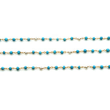 Load image into Gallery viewer, Turquoise With Silver Pyrite Faceted Bead Rosary Chain 3-3.5mm Gold Plated Bead Rosary 5FT
