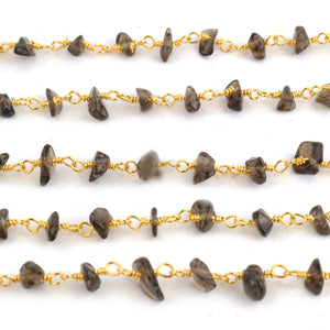 Smokey Topaz Nugget Beads Rosary 4-6mm Gold Plated Rosary 5FT