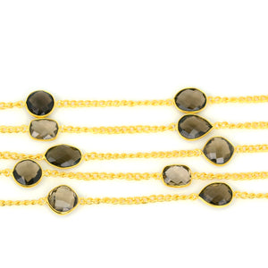 Smoky Topaz 10-15mm Mix Shape Gold Plated Wholesale Connector Rosary Chain