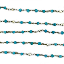 Load image into Gallery viewer, Turquoise With Silver Pyrite Faceted Bead Rosary Chain 3-3.5mm Oxidized Bead Rosary 5FT
