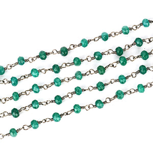 Emerald Jade Faceted Bead Rosary Chain 3-3.5mm Oxidized Bead Rosary 5FT