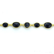 Load image into Gallery viewer, Sapphire 10mm Mix Faceted Shape Gold Plated Bezel Continuous Connector Chain
