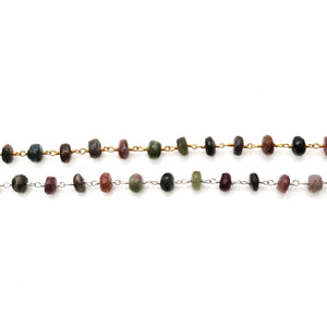 Multi Tourmaline Faceted Large Beads 7-8mm Gold Plated Rosary Chain