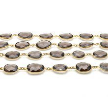 Load image into Gallery viewer, Smokey Topaz 10-15mm Mix Shape Gold Plated Bezel Continuous Connector Chain
