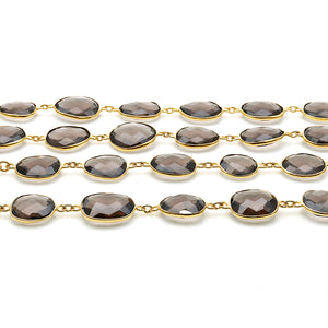 Smokey Topaz 10-15mm Mix Shape Gold Plated Bezel Continuous Connector Chain