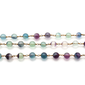 Fluorite Faceted Large Beads 7-8mm Gold Plated Rosary Chain