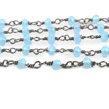 Load image into Gallery viewer, Light Aqua Chalcedony Faceted Bead Rosary Chain 3-3.5mm Oxidized Bead Rosary 5FT
