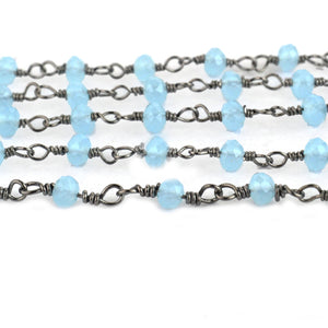 Light Aqua Chalcedony Faceted Bead Rosary Chain 3-3.5mm Oxidized Bead Rosary 5FT