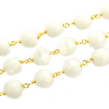 Load image into Gallery viewer, White Agate Faceted Large Beads 7-8mm Gold Plated Rosary Chain
