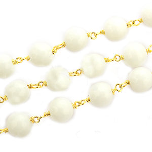 White Agate Faceted Large Beads 7-8mm Gold Plated Rosary Chain