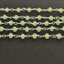 Load image into Gallery viewer, Sea Green Faceted Bead Rosary Chain 3-3.5mm Silver Plated Bead Rosary 5FT
