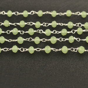 Sea Green Faceted Bead Rosary Chain 3-3.5mm Silver Plated Bead Rosary 5FT