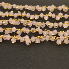 Load image into Gallery viewer, Dyed Rose chalcedony Cluster Rosary Chain 2.5-3mm Faceted Gold Plated Dangle Rosary 5FT
