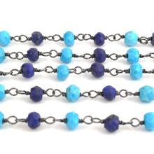 Load image into Gallery viewer, Turquoise With Lapis Faceted Bead Rosary Chain 3-3.5mm Oxidized Bead Rosary 5FT
