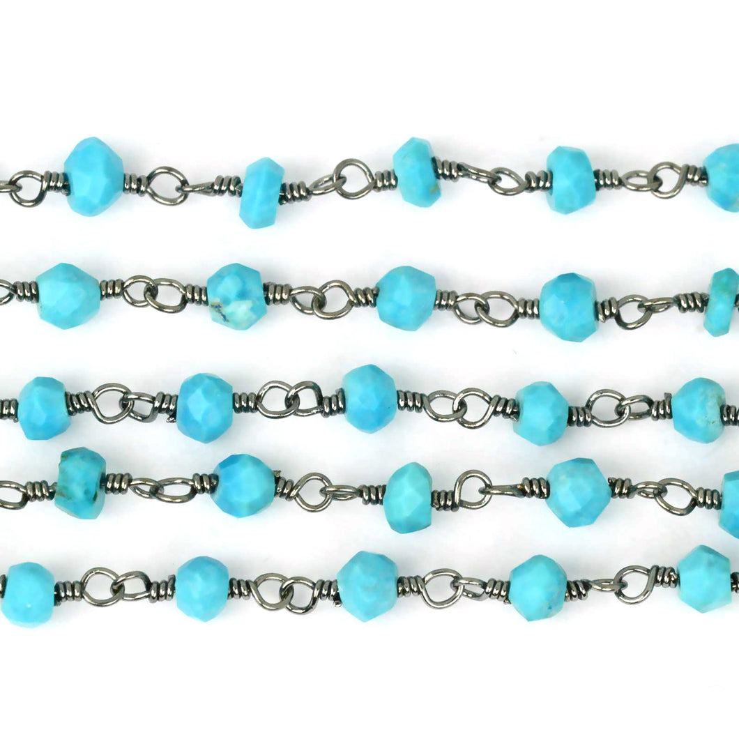 Turquoise Faceted Bead Rosary Chain 3-3.5mm Oxidized Bead Rosary 5FT