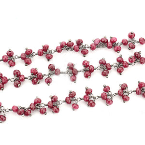 Ruby Chalcedony Cluster Rosary Chain 2.5-3mm Faceted Oxidized Dangle Rosary 5FT