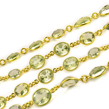 Load image into Gallery viewer, Green Amethyst 10mm Mix Faceted Shape Gold Plated Bezel Continuous Connector Chain
