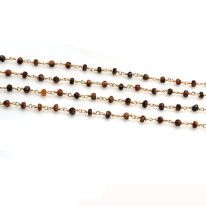 Tiger Eye Faceted Bead Rosary Chain 3-3.5mm Gold Plated Bead Rosary 5FT