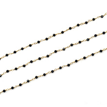 Load image into Gallery viewer, 5ft Black Spinel Smooth 2-2.5mm Gold Wire Wrapped Beads Rosary | Gemstone Rosary Chain | Wholesale Chain Faceted Crystal
