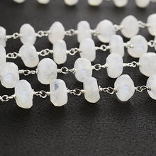 Load image into Gallery viewer, Rainbow Moonstone Faceted Large Beads 7-8mm Silver Plated Rosary Chain
