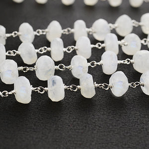 Rainbow Moonstone Faceted Large Beads 7-8mm Silver Plated Rosary Chain