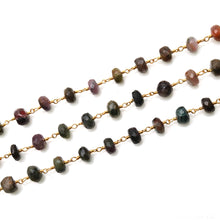 Load image into Gallery viewer, Multi Tourmaline Faceted Large Beads 7-8mm Gold Plated Rosary Chain
