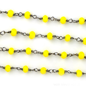 Yellow Chalcedony Faceted Bead Rosary Chain 3-3.5mm Oxidized Bead Rosary 5FT