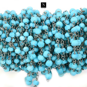 Turquoise Faceted Bead Rosary Chain 3-3.5mm Oxidized Bead Rosary 5FT