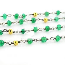 Load image into Gallery viewer, Green Onyx With Golden Pyrite Faceted Bead Rosary Chain 3-3.5mm Oxidized Bead Rosary 5FT
