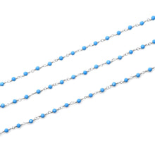 Load image into Gallery viewer, Turquoise Faceted Bead Rosary Chain 3-3.5mm Silver Plated Bead Rosary 5FT
