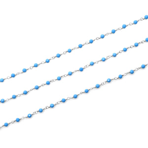 Turquoise Faceted Bead Rosary Chain 3-3.5mm Silver Plated Bead Rosary 5FT