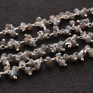 Mystique Labradorite Cluster Rosary Chain 2.5-3mm Faceted Silver Plated Dangle Rosary 5FT