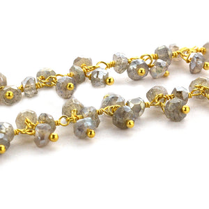 Mystique Labradorite Cluster Rosary Chain 2.5-3mm Faceted Gold Plated Dangle Rosary 5FT