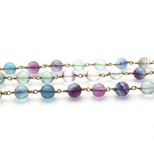 Load image into Gallery viewer, Fluorite Faceted Large Beads 7-8mm Gold Plated Rosary Chain
