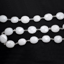 Load image into Gallery viewer, White Agate 10-15mm Oval Silver Plated Bezel Continuous Connector Chain
