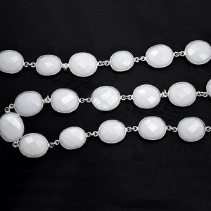 White Agate 10-15mm Oval Silver Plated Bezel Continuous Connector Chain