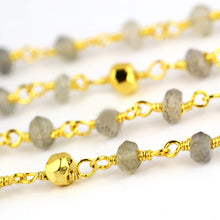 Load image into Gallery viewer, Labradorite &amp; Golden Pyrite Faceted Bead Rosary Chain 3-3.5mm Gold Plated Bead Rosary 5FT
