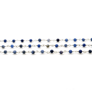 Sodalite Faceted Bead Rosary Chain 3-3.5mm Silver Plated Bead Rosary 5FT