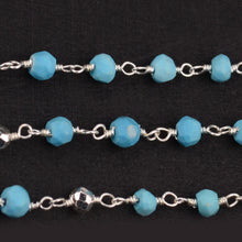 Load image into Gallery viewer, Turquoise With Silver Pyrite Faceted Bead Rosary Chain 3-3.5mm Silver Plated Bead Rosary 5FT
