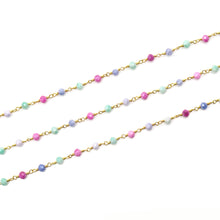 Load image into Gallery viewer, Multi Color Faceted Bead Rosary Chain 3-3.5mm Gold Plated Bead Rosary 5FT
