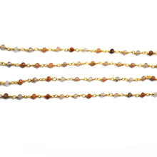 Load image into Gallery viewer, 5ft Multi Moonstone 2-2.5mm Gold Wire Wrapped Beads Rosary | Gemstone Rosary Chain | Wholesale Chain Faceted Crystal
