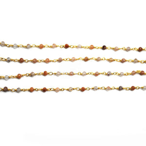 5ft Multi Moonstone 2-2.5mm Gold Wire Wrapped Beads Rosary | Gemstone Rosary Chain | Wholesale Chain Faceted Crystal