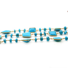 Load image into Gallery viewer, Turquoise 10-15mm Free Form Gold Plated Bezel Continuous Connector Chain
