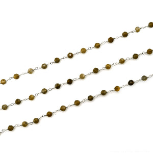 Yellow Labradorite Faceted Bead Rosary Chain 3-3.5mm Silver Plated Bead Rosary 5FT