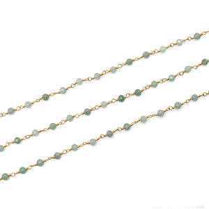 Shaded Green Rutile Faceted Bead Rosary Chain 3-3.5mm Gold Plated Bead Rosary 5FT