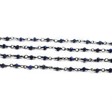 Load image into Gallery viewer, 5ft Lapis Rondelle 2-2.5mm Oxidized Wrapped Beads Rosary | Gemstone Rosary Chain | Wholesale Chain Faceted Crystal
