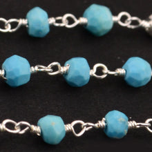 Load image into Gallery viewer, Turquoise With Silver Pyrite Faceted Bead Rosary Chain 3-3.5mm Silver Plated Bead Rosary 5FT
